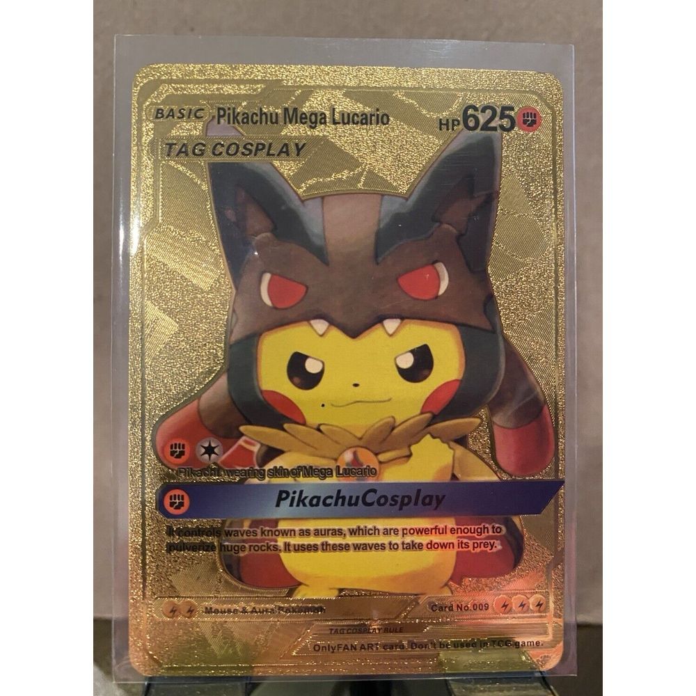 Pikachu Mega Lucario Cosplay Foil Metal Pokémon Card Gift‎ Fan Art Collectible